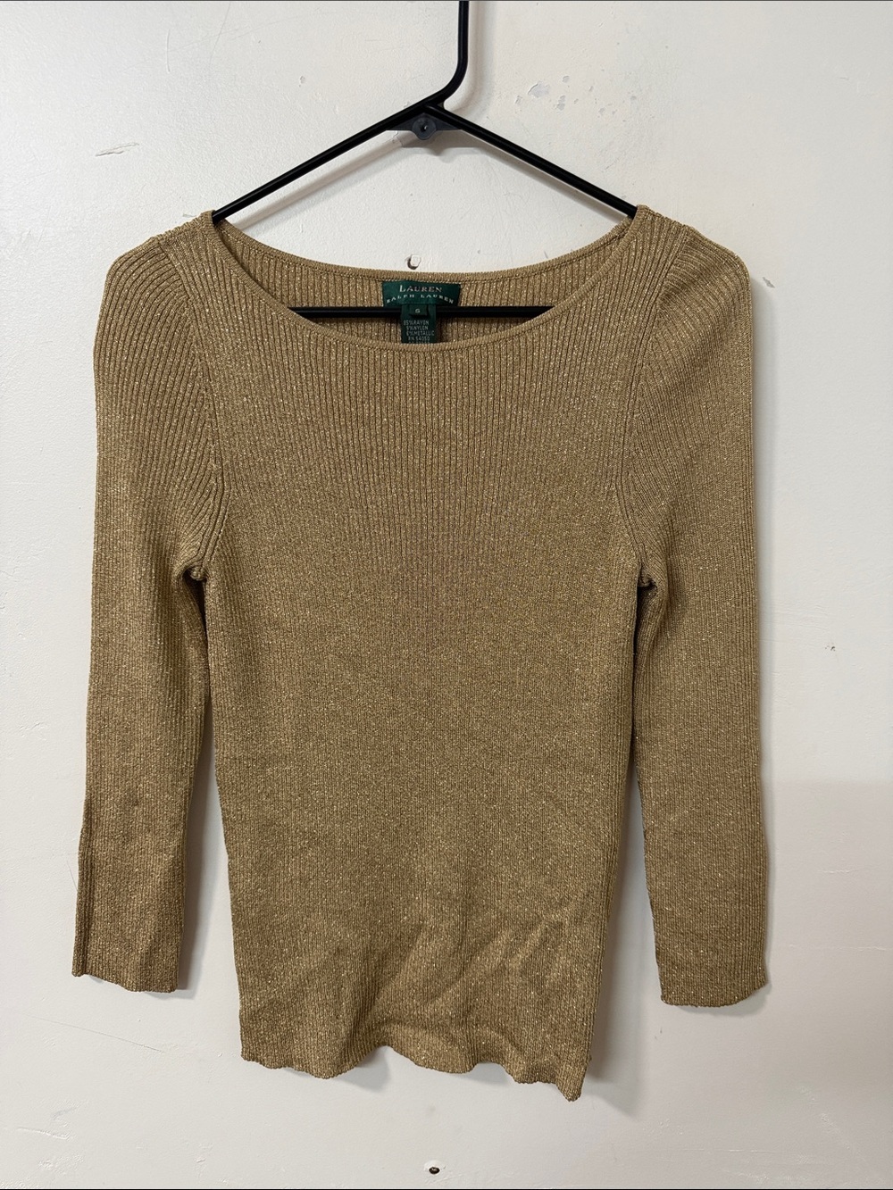 Lauren Ralph Lauren Gold-Tone Ribbed Scoop Neck Top